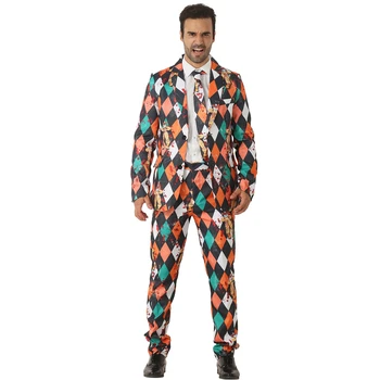 

New Fashion Adult Men's Horror Clown Spooky Halloween Party Costume Bright Stylish Fancy Suit