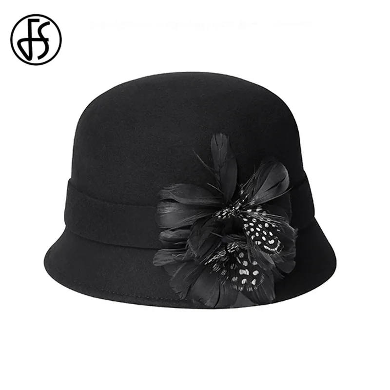 FS Elegant Women Berrt Hat Autumn Winter Vintage Solid Fedora Hat Bowknot Retro Casual Cap Wide Brim Cloche Chapeu Feminino