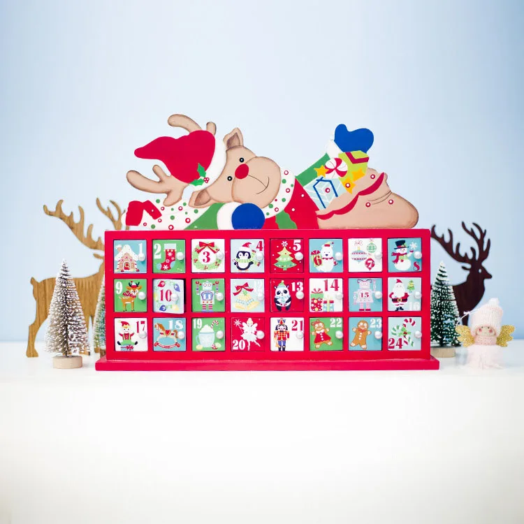 Счастливого Рождества деревянный обратный отсчет Адвент календарь коробка дерево дом дизайн украшения дома год детские игрушки подарок iCraft