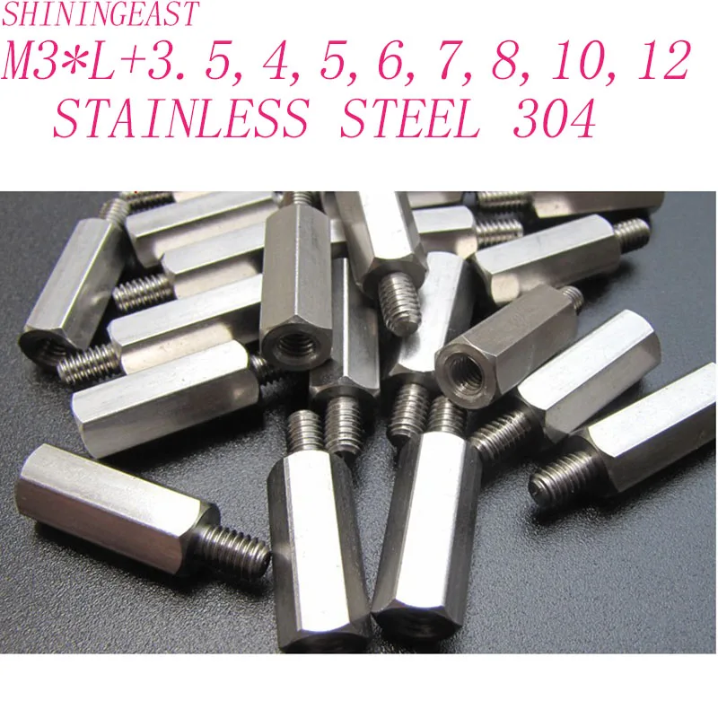 5pcs/lot M3*L+3.5,4,5,6,7,8,10,12stainless steel 304 hex socket female to male standoffs screws hexagon board stud bolts 1139