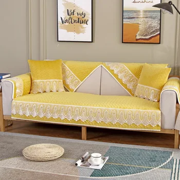 

Solid Color Sofa Arm Chair Settee Pet Protector Slip Cover Furniture Cushion Throws Lace Skirt Non-slip Sofa Cover