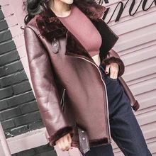 Осенне-зимняя куртка из искусственной кожи для женщин, плотная теплая кожаная куртка на молнии, уличная одежда, бархатное пальто из искусственной кожи Q1071