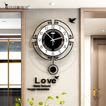 

2020 Swing Acrylic Quartz Silent Wall Clock With Wall Stickers Modern Design Pendulum Watch Clocks Living Room Home Decoration