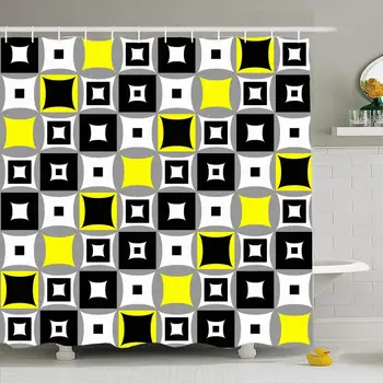 

Shower Curtain Set with Hooks 66x72 Pattern Colorful Fill Abstract Stylish Element Checked Graphic Square Contrast Design
