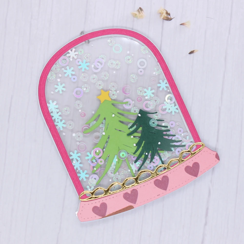 KSCRAFT 크리스마스 Navidad 스노우 글로브 돔 셰이커 금속 절단 다이 스텐실 DIY Scrapbooking 카드 만들기 공예