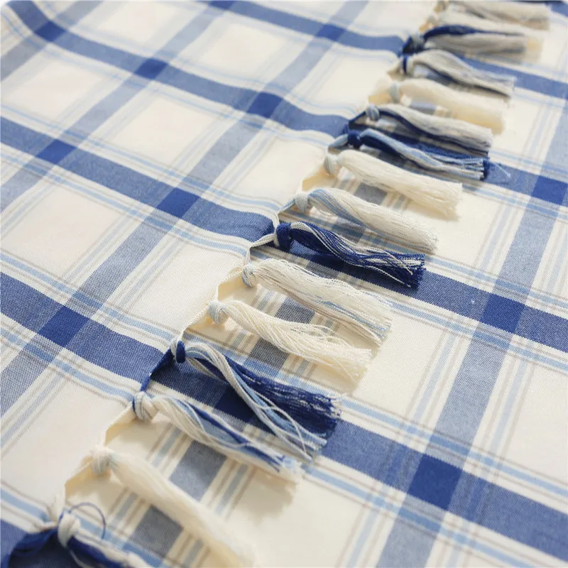 4-color striped plaid cotton linen art table cloth home tablecloth hand-woven tassan rectangular tea table cloth