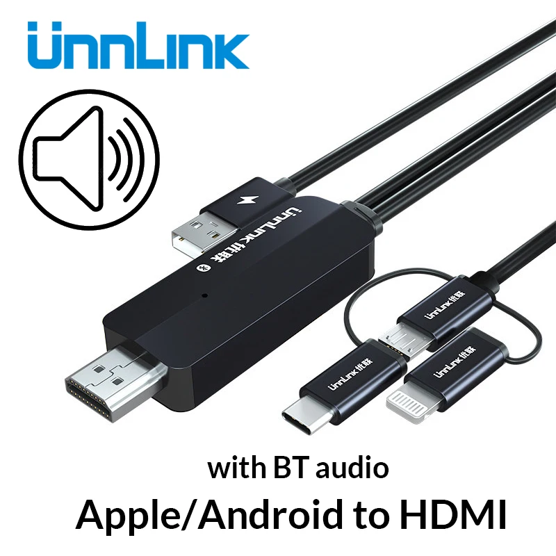 

Unnlink USB to HDMI with Audio MHL Mirror Cast Cable for iPhone iPad RedMi10 Lightning Android Phone to LED TV Monitor Projector