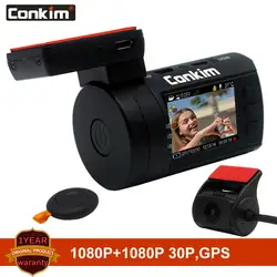 Conkim мини 0906 два Камера gps Видеорегистраторы для автомобилей регистратор 1080P Full HD заднего вида конденсатор камеры Двойной объектив dvr