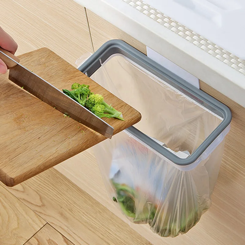 Convenient White Garbage Bag Holder Storage Racks Hanging Drawer Kitchen Trash Rack Economic Plastic Square Trash Bag