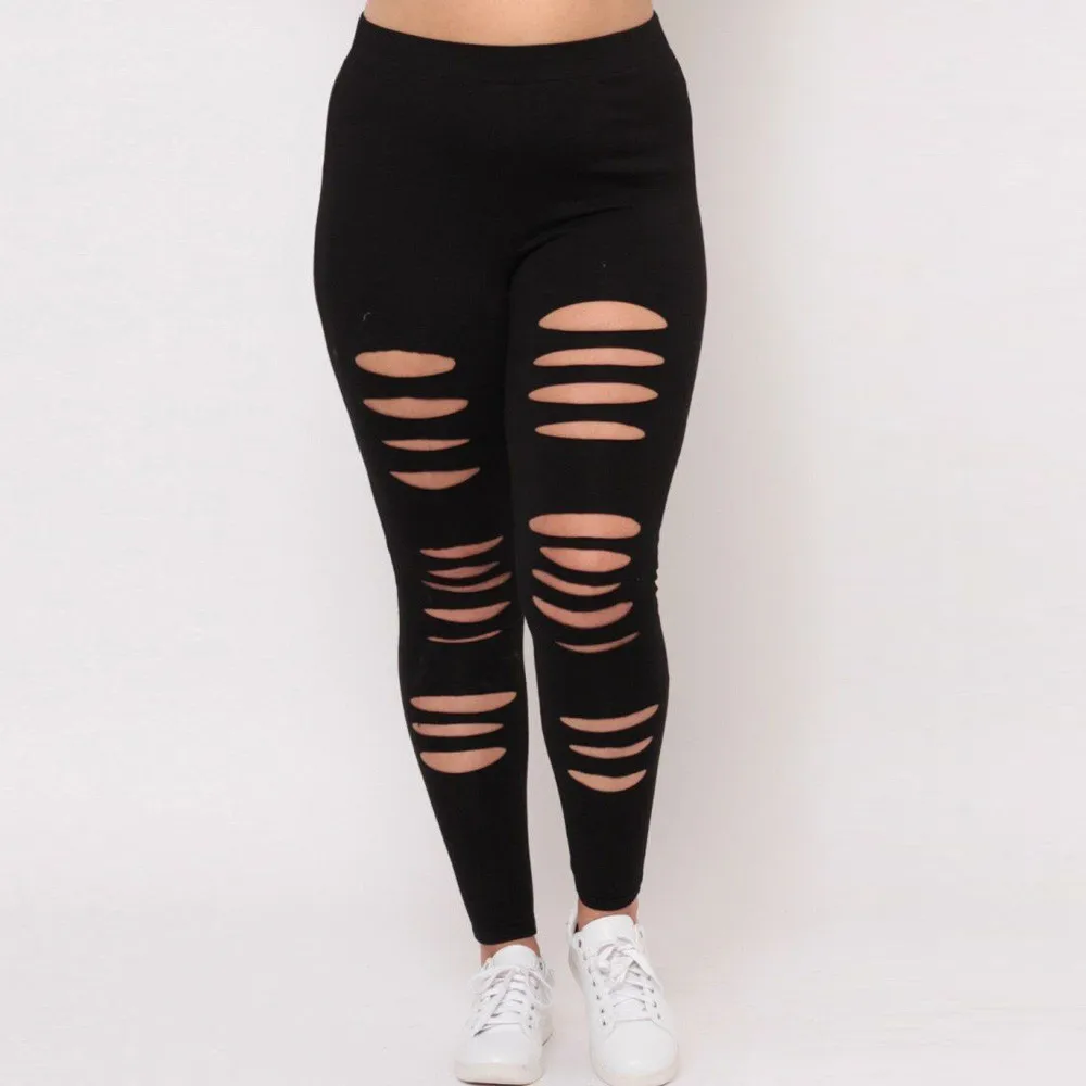 Women Sexy Leggings Holes Pencil Stretch Casual Skinny Ripped Pants