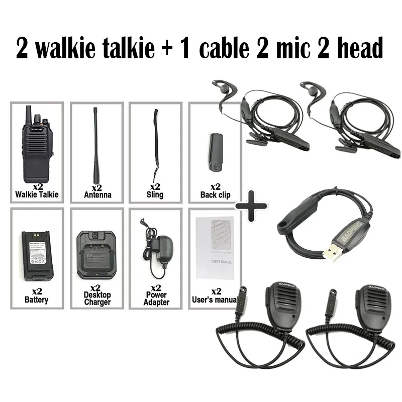 2 шт. Baofeng водонепроницаемый BF-9700 IP67 рация 7 Вт около 12 часов UHF& VHF 400-520MHz Antena Diamond Motorola радио - Цвет: 2headset1cable2MIC