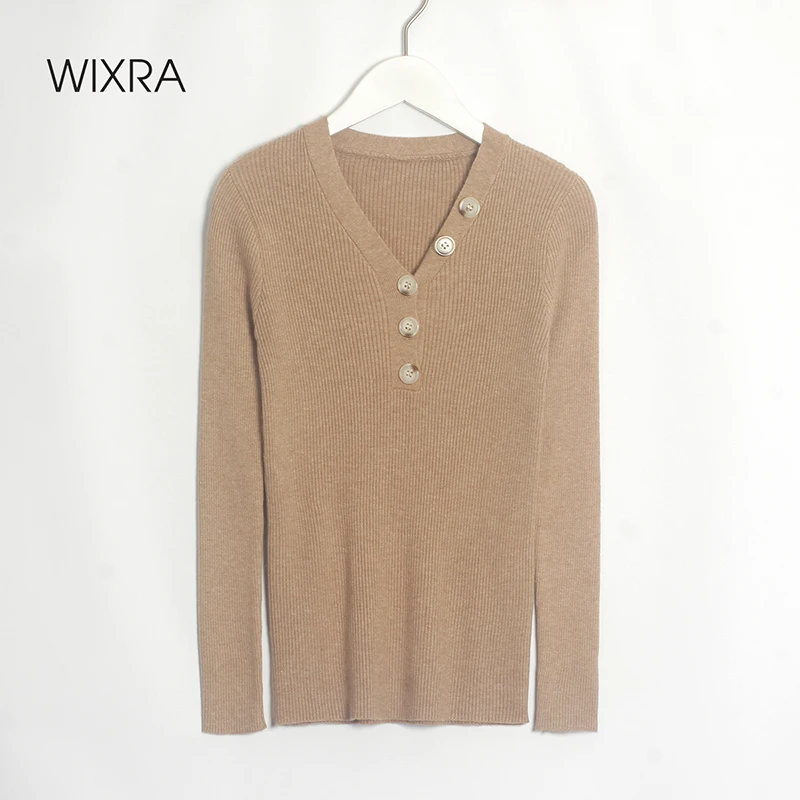 Wixra Womens High Stretch Sweaters Streetwear Casual V-Neck Ladies Slim Pullovers Female Knit Long Sleeve Jumpers Autumn Winter | Женская