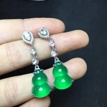 

925 Silver Natural Ice Green Agate Earrings Women Send Friends Bring Your Own