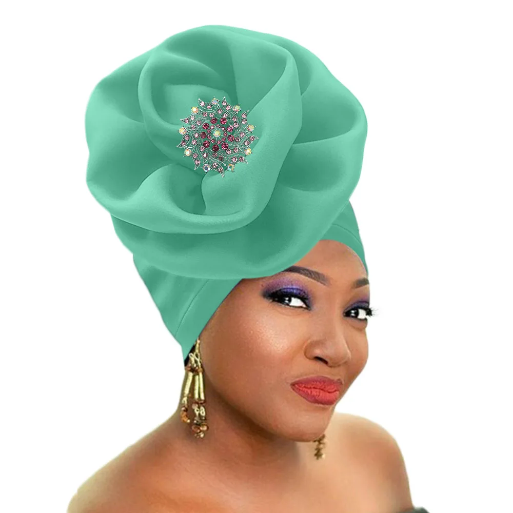 African headtie women auto gele stretch turban rose flower shape headwraps (6)