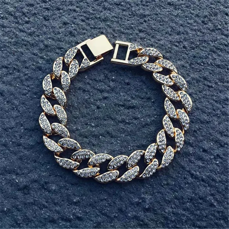 В стиле «хип-хоп» Bling льдом Для мужчин браслет полный стразы со стразами золотые Цвет Майами КУБИНСКИЙ звено цепи Браслеты для Для мужчин, ювелирное изделие, Дропшип