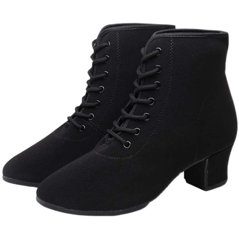 Leather Sole Canvas Latin Dance Shoes Adult Ladies Soft Square Dance Noots Sailor Women Dance Short Boots Sneakers Oxford Shoes