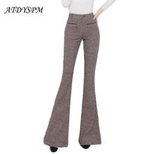 New Fashion Flare Pants Women Long Trousers Slim High Waist Plaid Casual Pants Female Elegant Office Wild Stretch Pants New Fashion Flare Pants Women Long Trousers Slim High Waist Plaid Casual Pants Female Elegant Office Wild Stretch Pants