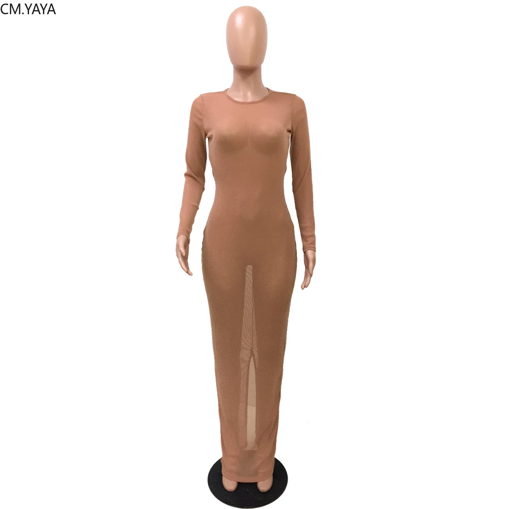 Женское зимнее облегающее длинное платье макси Сетчатое перспективное с длинным рукавом с открытой спиной пикантные Клубные ночные повседневные бандажные платья Vestido 1174