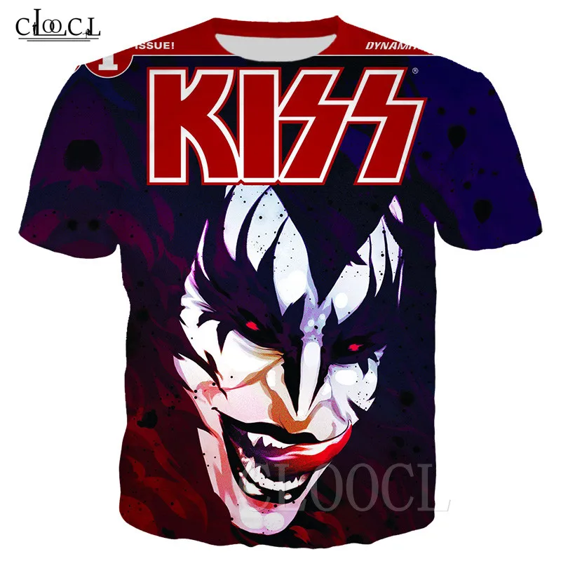 Футболка с 3D принтом рок группы KISS для мужчин и женщин крутая тенниска коротким