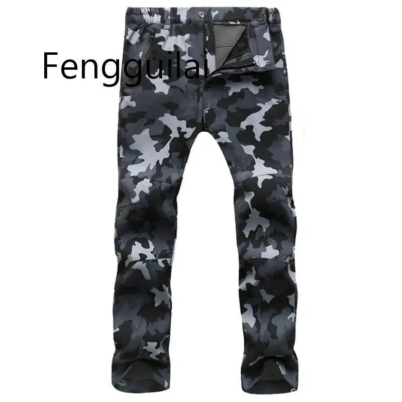 2020  Warm pants Stretch Waterproof Pants Men Casual Winter Thick Warm Fleece Shark Skin Trousers Male Windbreaker Sweatpants Me