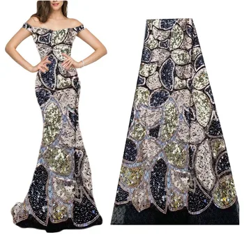 

Unique Sequin Lace 5yards/lot African Lace Fabric Lace 2019 High Quality Glitter Lace for Wedding Dress