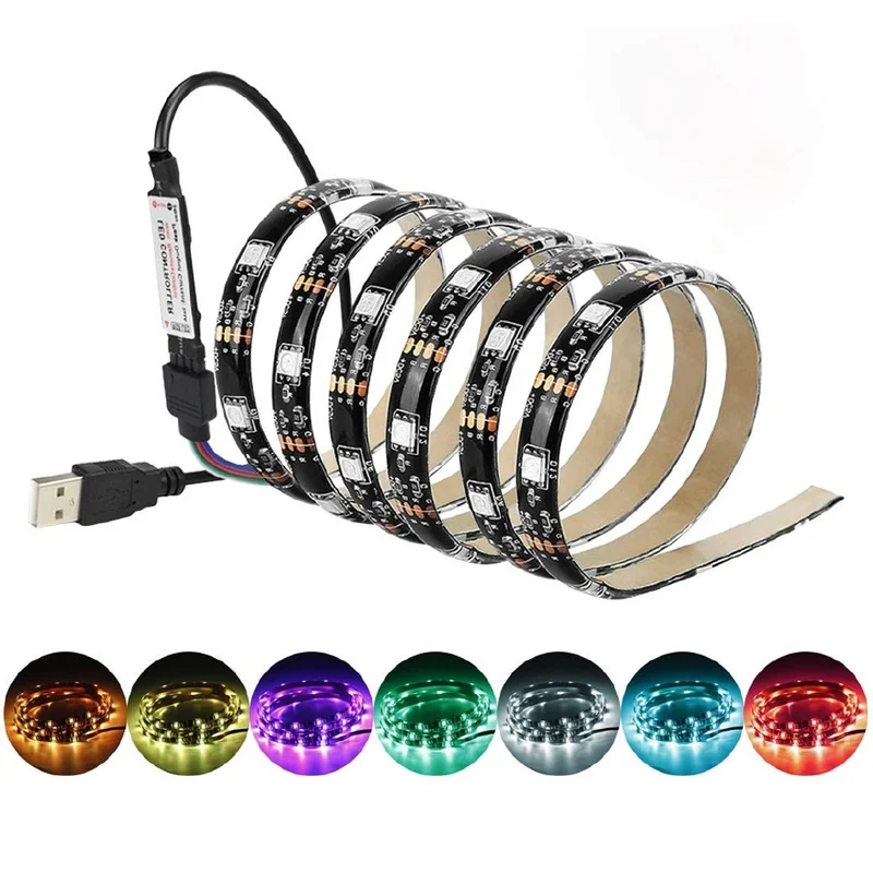 

USB LED Strip DC 5V 5050 60SMD/M RGB Color 1M 2M 3M 5M Mini 3Key 17Key Flexible Light Lamp Desk Screen TV Background Lighting
