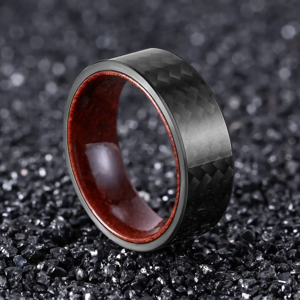 8mm Wide Carbon Fiber Shell And Rosewood Inner Ring Combination Ring Men's  2022 Trend 4