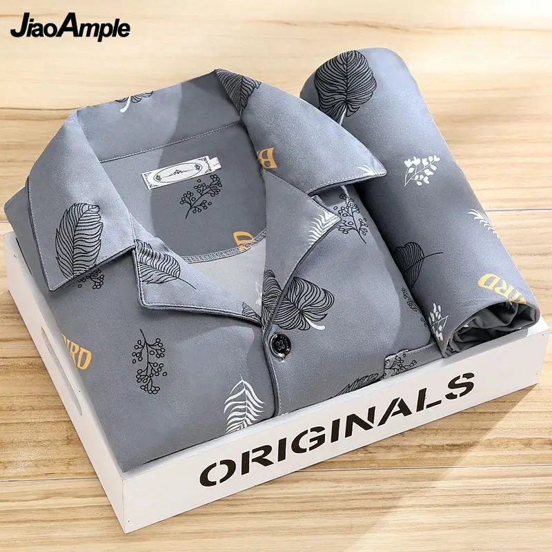 Men's Spring Autumn Striped Long-sleeved Trousers Pijamas Two-piece Loose Nightwear Homewear Set pajama sets