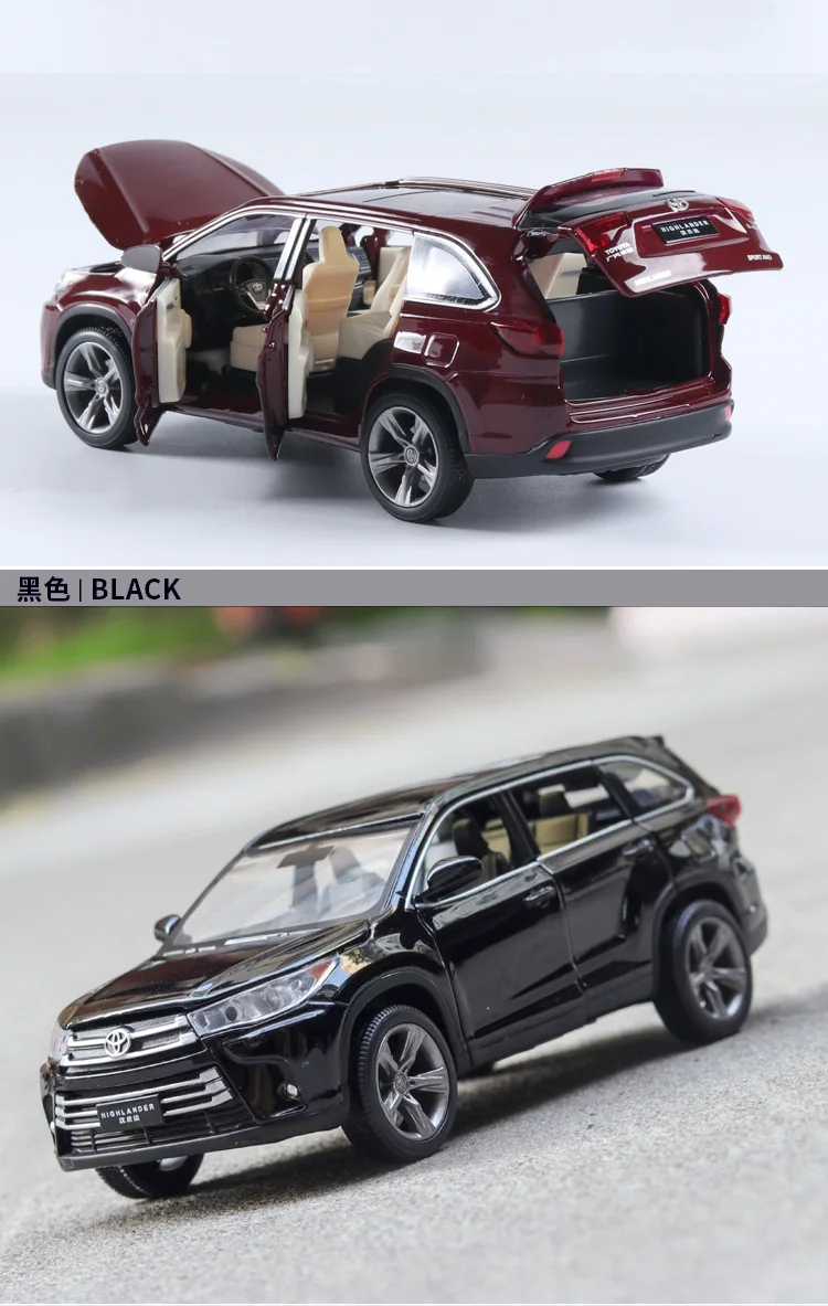 Модель автомобиля Toyota Highlander Suv 1:32, автомобильные игрушки из сплава для детей, металлические Литые машины, детские игрушки для детей, подарки для мальчиков на Рождество