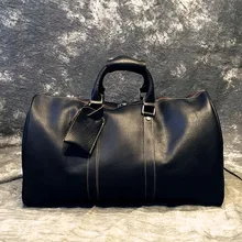 Мужская черная сумка для путешествий натуральная кожа большая Вместительная дорожная сумка многофункциональный карман Сумка-тоут Повседневная сумка через плечо