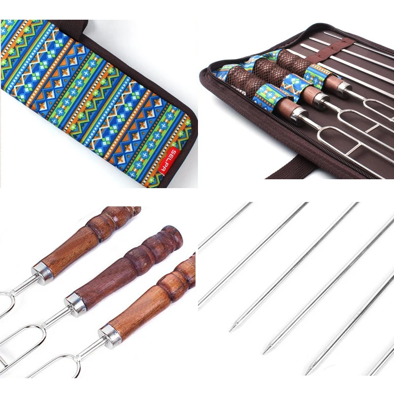 CAMPLEADER Outdoor BBQ Roasting Pin Barbecue Fork Stainless Steel U Shape BBQ Tool Set for Camping Hiking Picnic