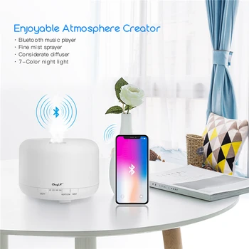 

700ML Aroma Diffuser Essential Oil Diffuser 7 Colors Light Air Humidifier with Music Player Function Cool Mist Humidifier Remote Control Humidificador for Home & Office Low Noise 45