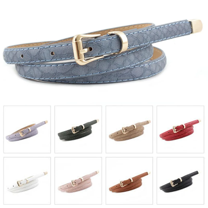 

2020 Korean Fashion Women Belt Serpentine Snake Print Thin Belt Fashion PU Leather Golden Alloy Pin Buckle Waistband Solid Color
