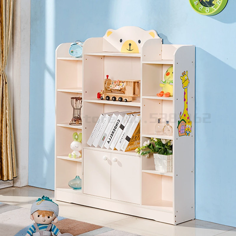 Children's bookcase simple bookcase landing kindergarten shelves cartoon students with doors baby toys storage home - Цвет: Розовый