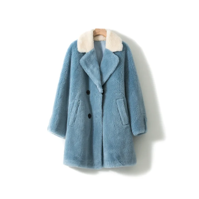 see chart Winter Women High Quality real lambswool Fur OverCoats teddy cloth Luxury Long Loose Thick Warm Plus Size Female pink - Цвет: see chart