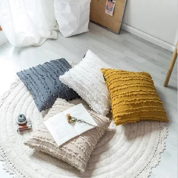 

Solid Color 45x45cm Floral Tassels Square Pillow Case Cushion Cover Cotton Pillow Cover Throw Pillow Case Sofa Decoration Home