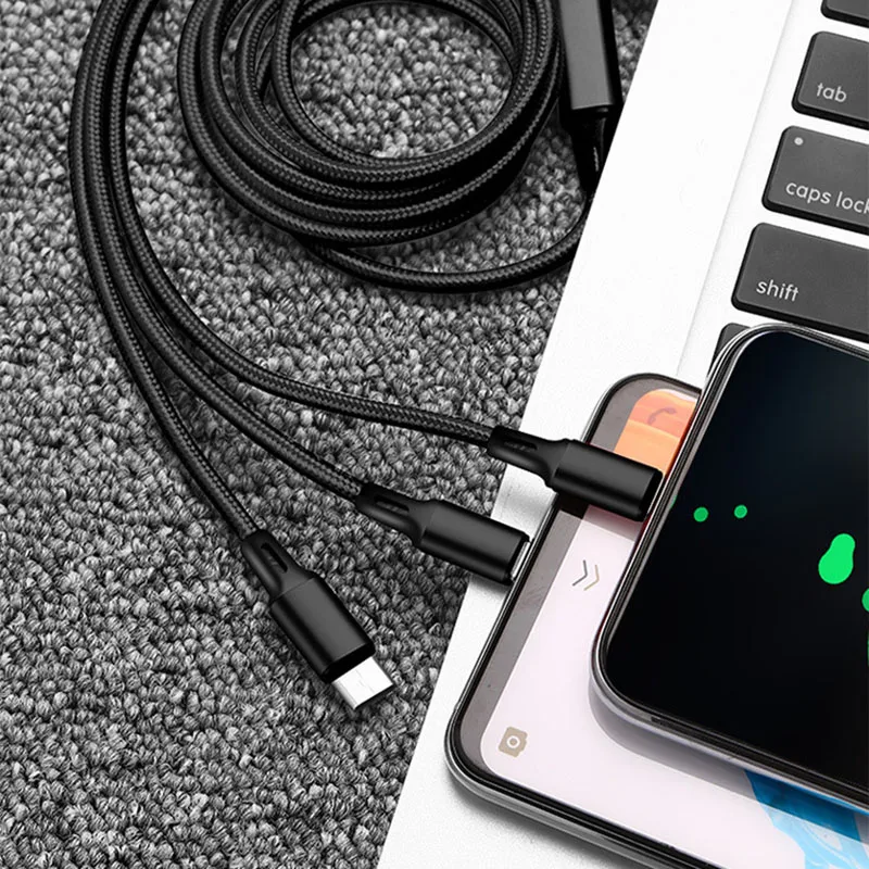 3 в 1 Кабели для мобильных телефонов USB кабель для зарядки iPhone samsung huawei Xiaomi Android type C Micro usb кабель для зарядки шнур