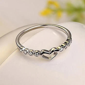 

Women's Heart jewelry ring hollow set diamond Fashion casual White Sapphire wedding rings gifts Size 5-11