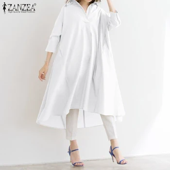 

Women Casual Midi Dress ZANZEA Ladies Long Shirt Vestidos Beach Party Sundress 2020 Spring Female Asymmetrical Hem High Low Robe