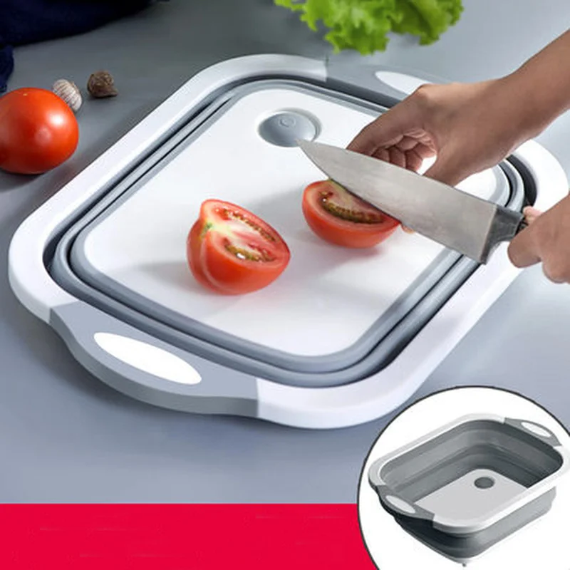 

Kitchen Chopping Board Folding Cutting Board Washable Vegetables Multifunction Drain Basket Camping Kitchen Storage Organizer