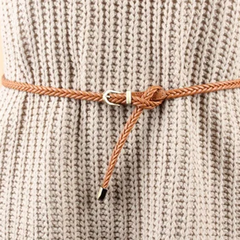 

Fashion Thin PU Leather Strap Waistbands Woven Pin Buckle Belt Jeans Belt PU Belt 2020 Women Dress Fine Woven Belt