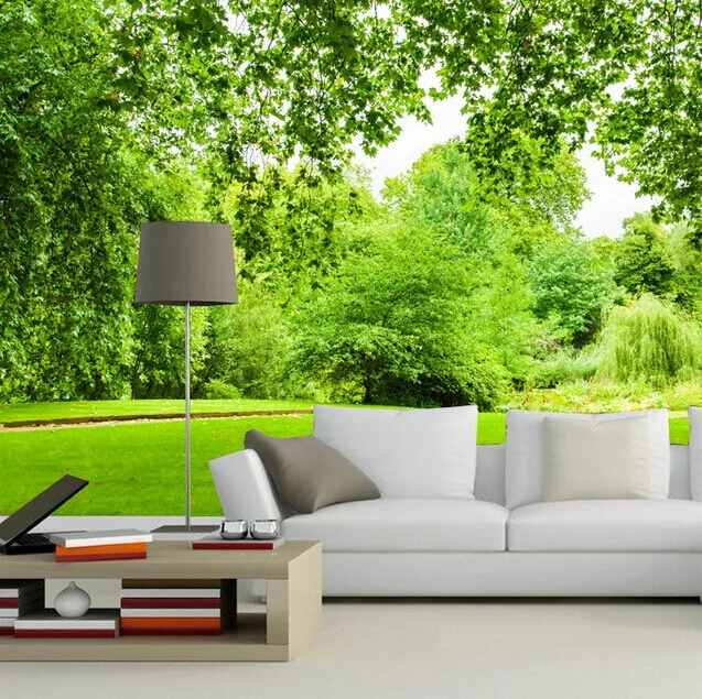 

Drop Shipping HD Custom Wallpaper Photographs Field Meadow Green Trees Room Wallpaper Landscape Wall For Living Room Mural