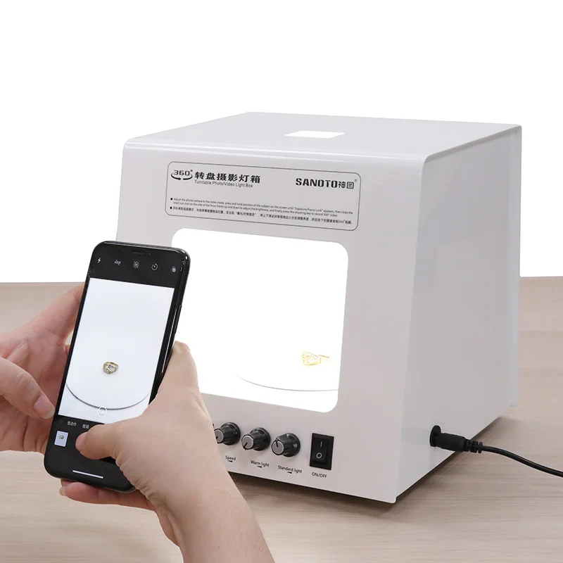 Photo Studio Light Box Built-in Rotating Turntable for Jewelry Photography Video 3D Scanning
