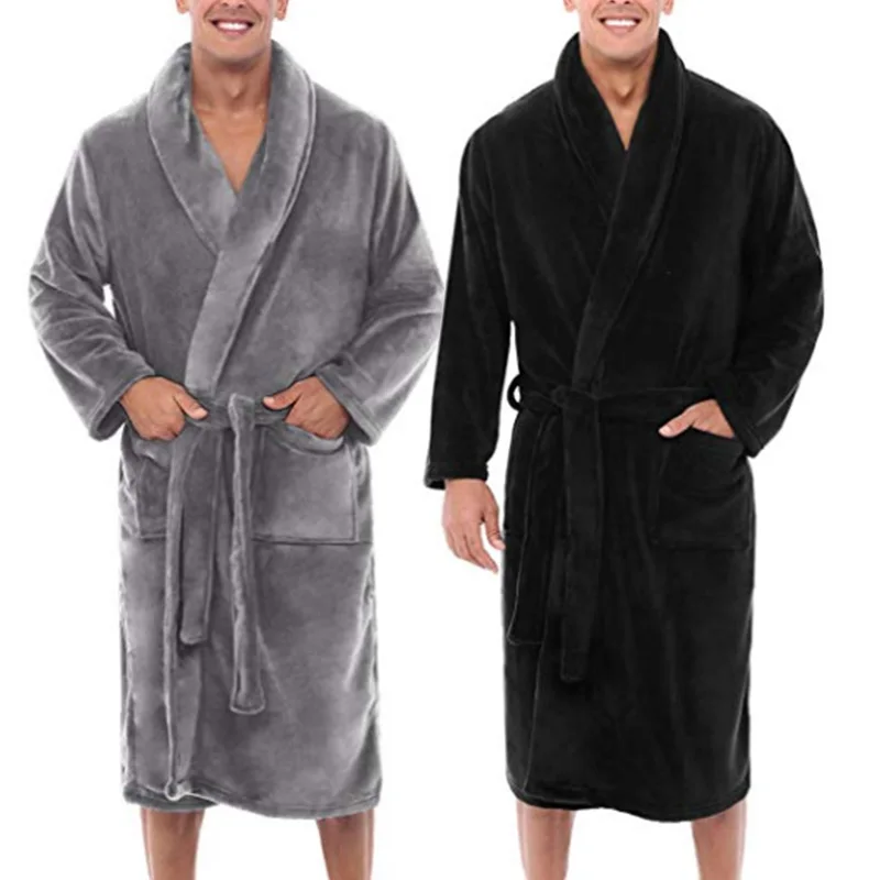 New Hot Mens Winter Warm Plush Lengthened Shawl Bathrobe Home Shower Clothes Long Robe Coat YAA99