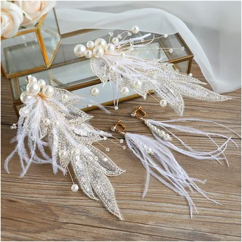 

feather flower Shining Crystal Leaf bride tiara Bride's Headdress Immortal Temperament Hair Jewelry Bride hair wear