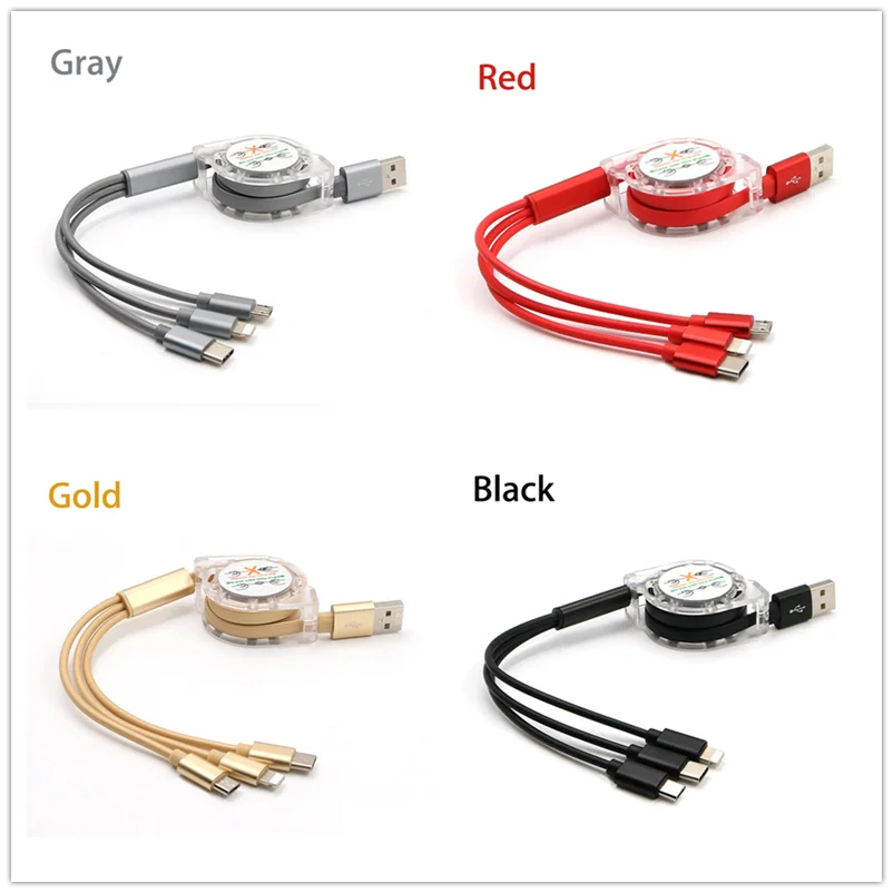 3 in 1 Retractable cable Multi USB Charging Cable Micro USB Type C For xiaomi mi 9 cc9 redmi note8 7a 6 5 black shark2 realme
