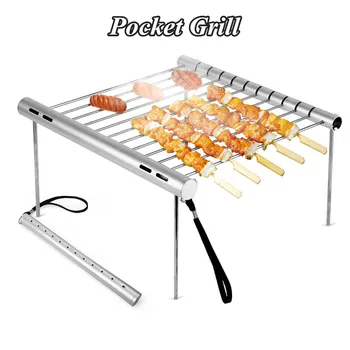 

Outdoor Mini Portable BBQ Grill Folding Stainless Steel Charcoal Camping Pocket Barbeque Grill for Backpacking Hiking Picnics