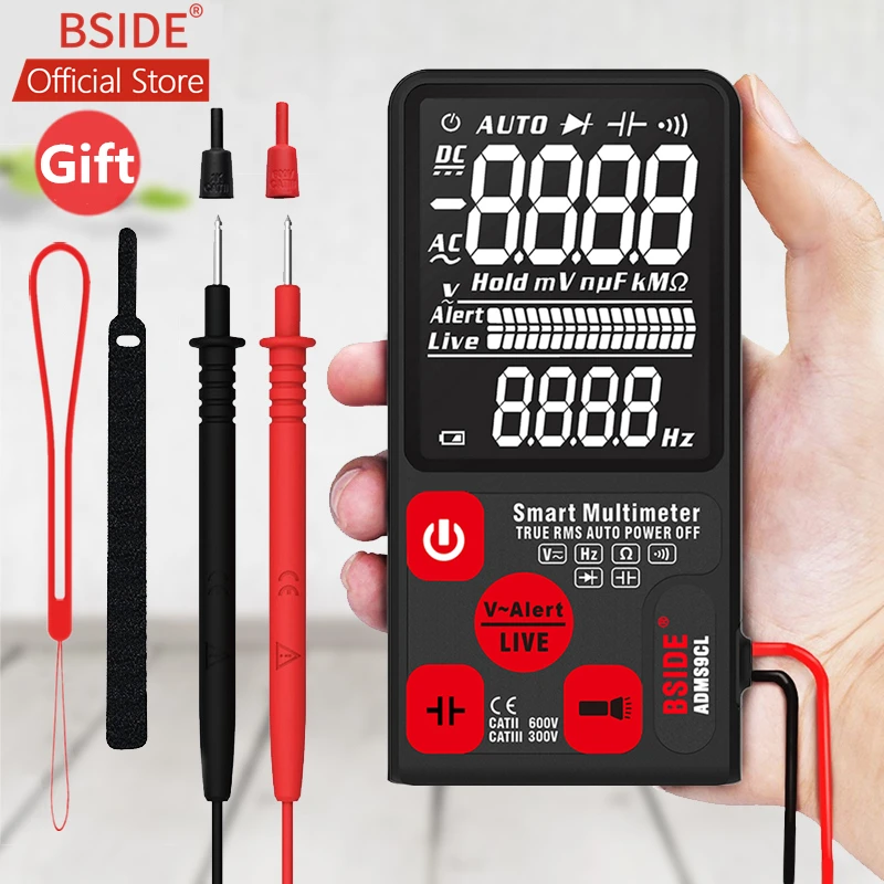 

BSIDE ADMS7 Voltage Tester 3.5'' Large LCD Digital Smart Multimeter Triple Display TRMS 6000 Counts DMM with Analog Bargraph