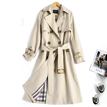 

Mujer Trench Coat Spring 2020 Mid-length Pocket Long-sleeved Windbreaker Double-Breasted Women Belt Slim Lapel Trench Coats Z737