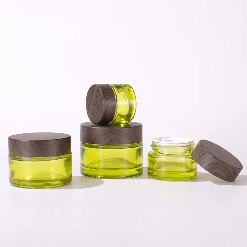 50pcs 10-50G Olive Green Mini Glass Empty Jar Pot Cosmetic Makeup Inner Lid Face Cream Lip Balm Container My Refillable Bottles 6